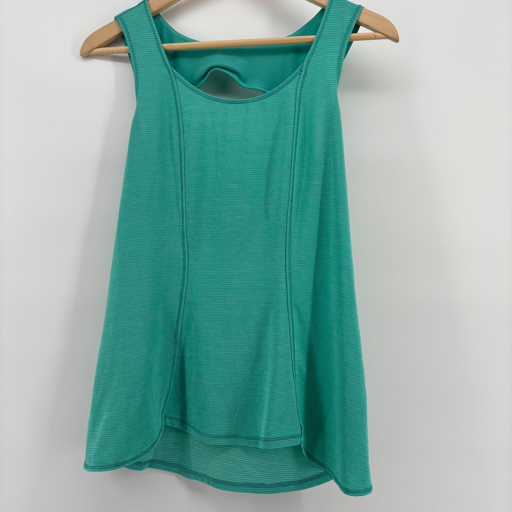Lululemon Tank Top Womens 4 Teal Excellent Open Back Cutout Striped Workout